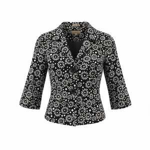 Notations Black and White Daisy Floral Print Stretch Blazer Jacket with 3/4 Slee
